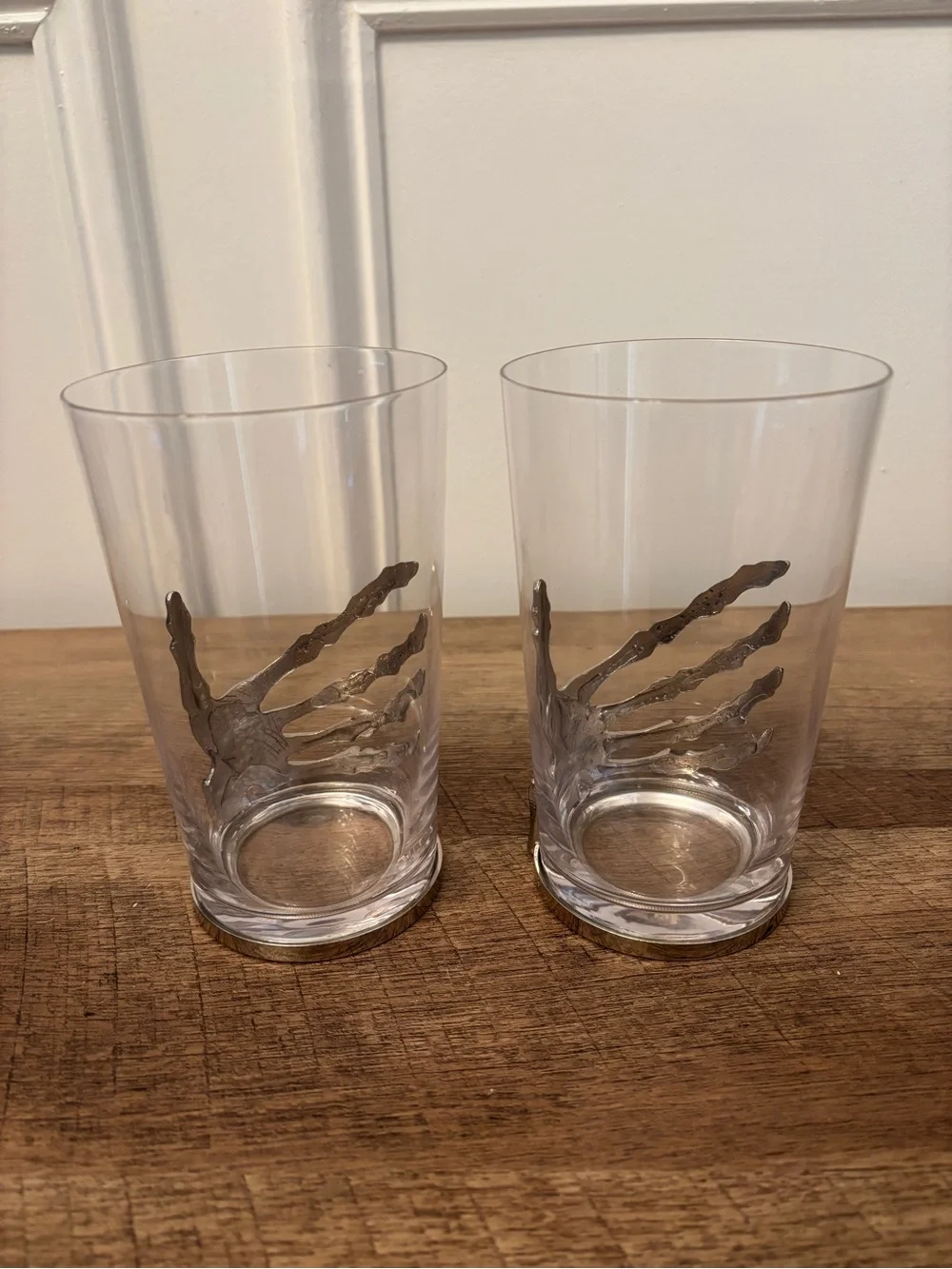 Silver Skeleton Hand Accent Highball Glasses - Pottery Barn Set of 2